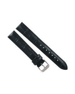 18mm Long Black Padded Crocodile Stitched Leather Watch Band