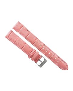 18mm Long Pink Padded Crocodile Stitched Leather Watch Band