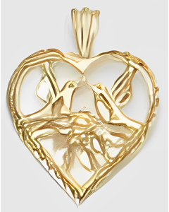 10K Yellow Gold Birds in a Heart Pendant
