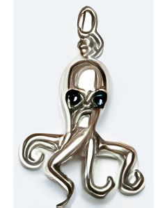 Silver 3D Octopus with Green Eyes Charm 