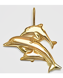 10K Yellow Gold Swimming Dolphin with Babies Charm