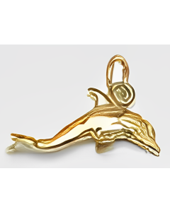 10K Yellow Gold 3D Swimming Dolphin Charm