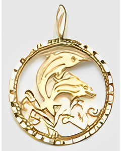 10K Yellow Gold Two Dolphins in a Circle Charm