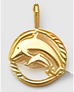 10K Yellow Gold Dolphin and Baby in a Circle Charm