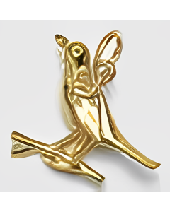 10K Yellow Gold 3D Robin on a Branch Charm