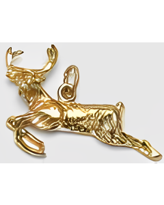 10K Yellow Gold 3D Leaping Deer Charm