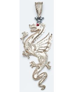 Silver Red Eyed Crown Dragon Pendant