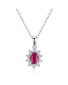 14K White Gold Cluster Pendant with Ruby & Diamonds